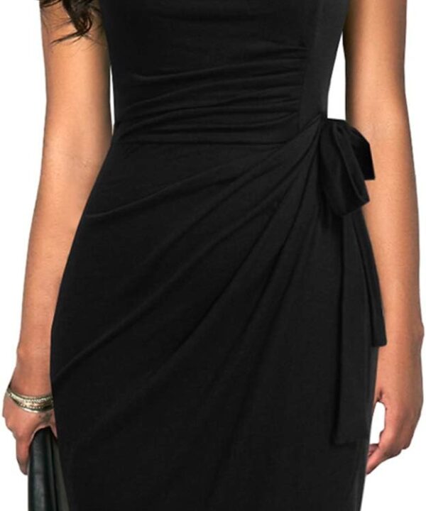 Women's Vintage Cap Sleeves Asymmetrical Neckline Sheath Bodycon Casual Work Cocktail Party Pencil Faux Wrap Dresses