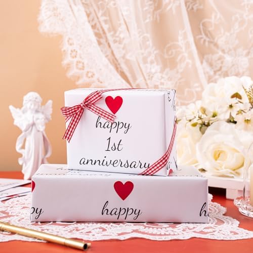 WRAPAHOLIC Anniversary Wrapping Paper Sheet – 6 Sheets 1st Anniversary Design Folded Flat for Husband, Wife, Boyfriend, Girlfriend, Birthday, Valentines Day – 19.7 Inch X 27.5 Inch Per Sheet