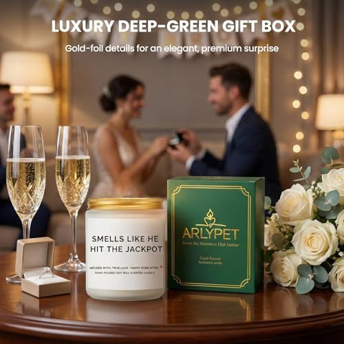 Funny Bridal Shower Gifts for Bride, Engagement Gifts for Women, Couples & Her, Bride to Be, Bachelorette Party Gift Ideas, Wedding Day Gift, Smells Like He Hit The Jackpot Candle