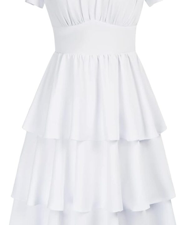 Belle Poque Women's Vintage Square Neck Dress 2026 Summer Short Sleeve Layered Tiered Ruffle A-line Swing Midi Dress