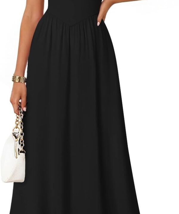 ZESICA Summer Dresses for Women 2026 Elegant Classy Square Neck Short Sleeve Flowy Cocktail Party Midi Dress