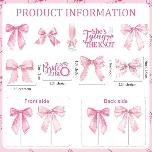 FodeMoraka Shes Tying The Knot – 36 Pcs Pink Bride to Be Cupcake Toppers Decorations Set Cake Cupcakes Dessert Decor Coquete Bow Wine Glass Party Supplies Favors for Girls Bachelorette Bridal Shower