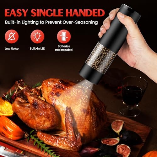 Electric Salt and Pepper Grinder Set Automatic Battery Pepper Mill Shakers Adjustable Coarseness Upgraded Larger Capacity with Led Home and Kitchen Appliances Birthday Gifts for Women