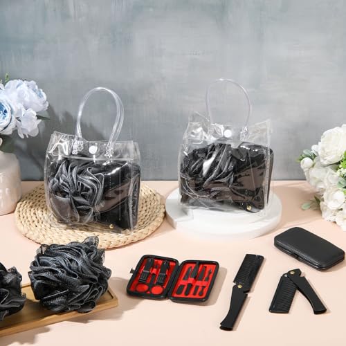 6 Sets Baby Shower Game Gifts for Winners Men Proposal Groomsmen Gifts Include Manicure Set Tote Bag Beard Comb Black Bath Loofah Baby Shower Favors Prizes for Guests Husband Father