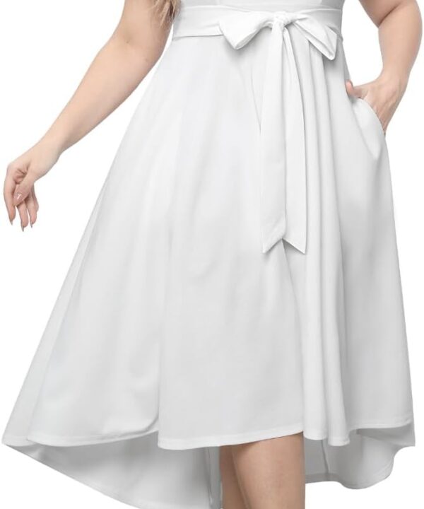Pinup Fashion Plus Size Wedding Guest Dress Formal - Flutter Sleeve Cocktail Party High Low Dresses with Pockets