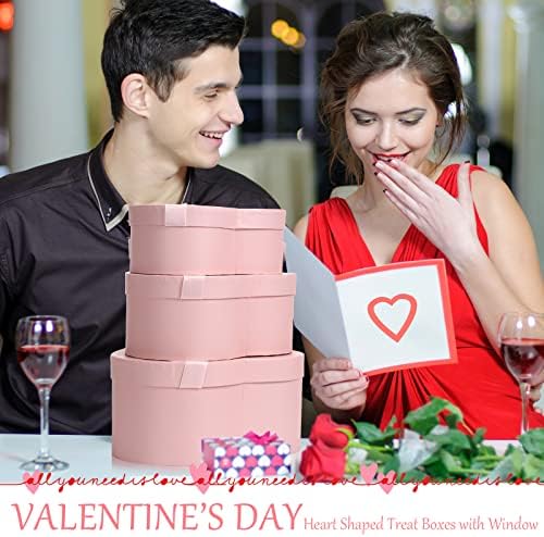 Thenshop 3 Sets Valentines Heart Shaped Boxes for Flowers Mothers Day Gift Packaging with Transparent Window Lids for Luxury Flower Arrangements Flower Box Gift Wrap Boxes for Wedding Birthday(Pink)