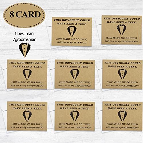 Teling 8 Pieces Groomsmen Proposal Gift Proposal Cards 7 Pieces Will You Be My Groomsman Funny Cards and 1 Will You Be My Best Man Card for Wedding Party Supplies(Khaki Background)