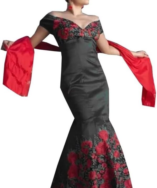 Mexican Red Floral Flower Pattern Mermaid Prom Evening Queen Dresses for Women Teens 2026 Off Shoulder