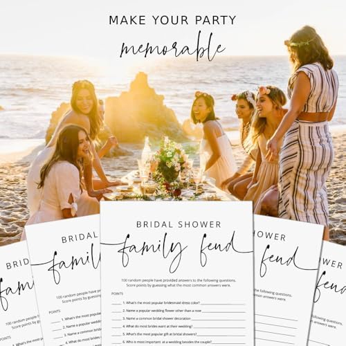 GardenCity Bridal Shower Games, 50 Bridal Shower Family Feud Game Cards, Wedding Shower Game Activity, 50 Guests, Minimalist