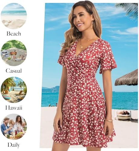 ChongBaiJia 3 Piece Womens Sundresses Summer Floral Short Sleeve Wrap V Neck A-Line Midi Casual Vacation Dresses 2025