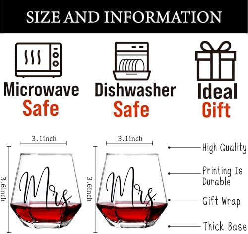 Mrs and Mrs Wine Glass Set of 2, Lesbian Couple Idea for Girlfriend, Engagement Gifts for Couples, Birthday Anniversary Valentines Day Gifts for Newly Engaged Couples Her Wife Girlfriend