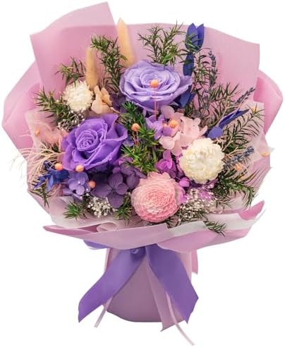 HUACHIPLUS Preserved Rose Bouquets: Fresh Flowers Bouquet- Romantic Gifts for Mom Wife Girlfriend Women-Flowers for Delivery Prime on Christmas Valentines Day Anniversary Mothers Day Birthday (Lilac)