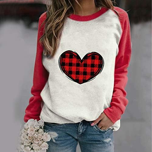 Womens Valentine s Day Heart Printed Long Sleeve Sweatshirt Tops Blouse T Shirt