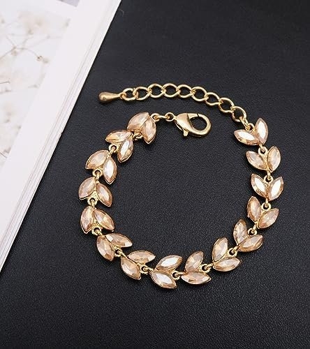 CSY 4 Pcs Elegant Bridal Jewelry Sets Austrian Marquise Crystal Wedding Necklace Dangle Earrings Tennis Bracelet Ring Set for Bride Women Costume Accessories