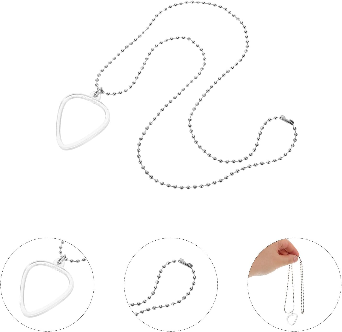 Kisangel Transparent Guitar Pick Holder Necklace with Chain Heart-shaped Pendant for Electric Guitar Bass Ukulele Players Standard Storage Box for Quick Pick Identification and Easy