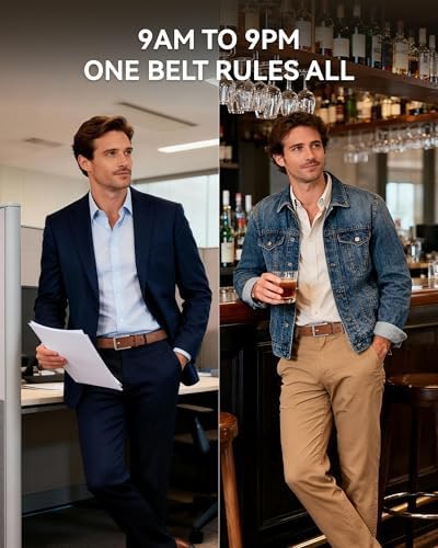 CHAOREN Leather Dress Belt Men 2 Pack – 1 3/8 Mens Belts for Work Business Casual Jeans