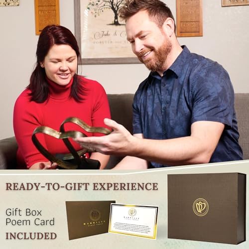 DCAPILLA Wedding Anniversary Couples Gift – Two Hearts and Cross Iron Sculpture, Heart Decoration Gift for Her and Him, 1st to 50th or 60th Anniversary, Includes Present Box and Poem Card