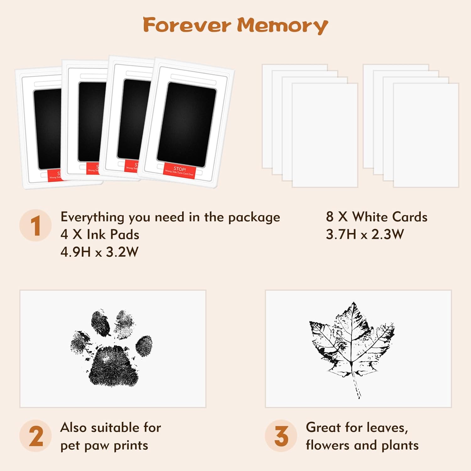 Baby Footprint Kit, 4-Pack Inkless Hand and Footprint Kit, Clean-Touch Baby Hand and Footprint Kit Dog Paw Print Kit Dog Nose Print Kit for Newborn and Pet, 4 Ink Pads and 8 Imprint Cards