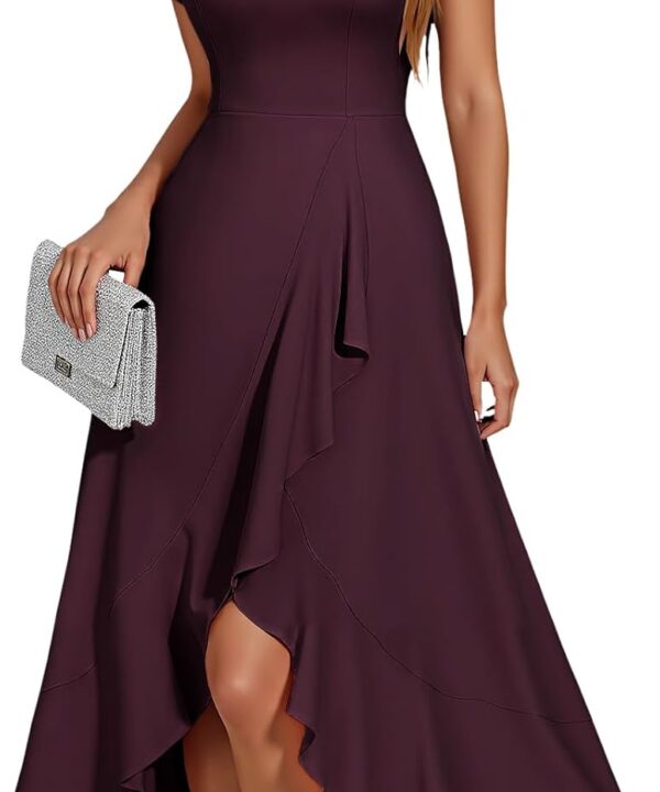 HomRain V Neck Formal Wedding Guest Dresses for Women Ruffle Sleeves for Cocktail Graduation Modest Dress