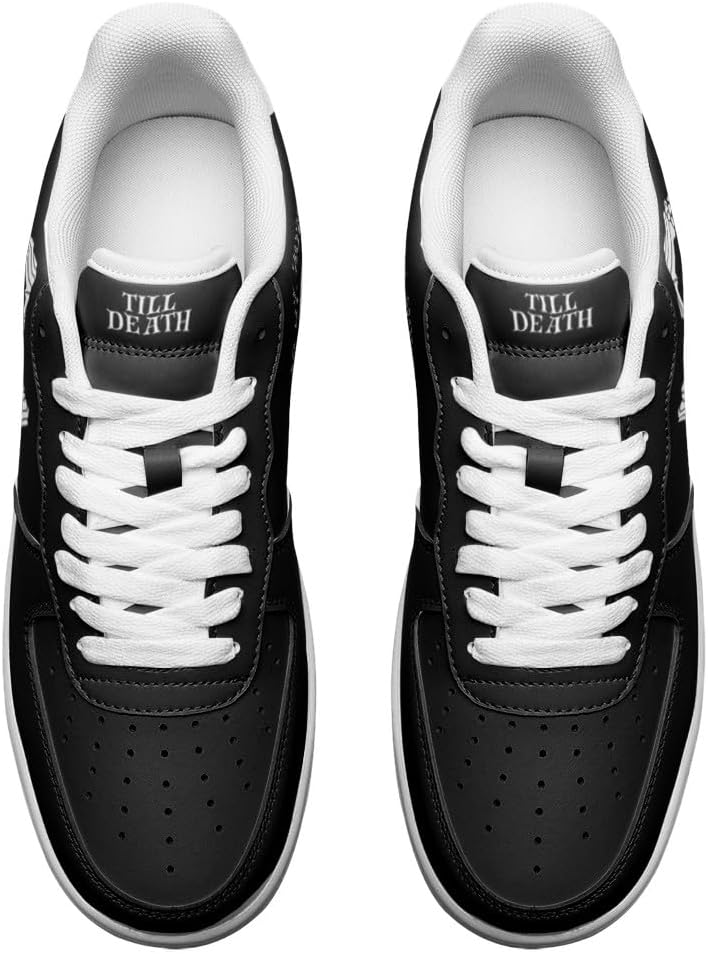 Bride Till Death Collection Low-Top Sneakers, Personalized Bride and Groom Black or White Sneakers for Wedding Day, Wedding Pictures or Honeymoon, Custom Skeleton Heart Design