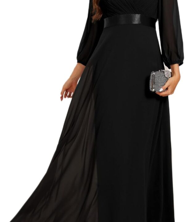 Ever-Pretty Women's Chiffon A-Line Floor Length V Neck Pleated Long Sleeves Evening Formal Dress 03890