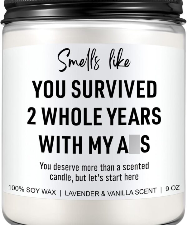 2 Year Anniversary Candle for Him, Her - Cotton Gifts for 2nd Anniversary for Couple, Wife, Husband - 2 Year Cotton Anniv. Gifts for Men, Women, Boyfriend, Girlfriend