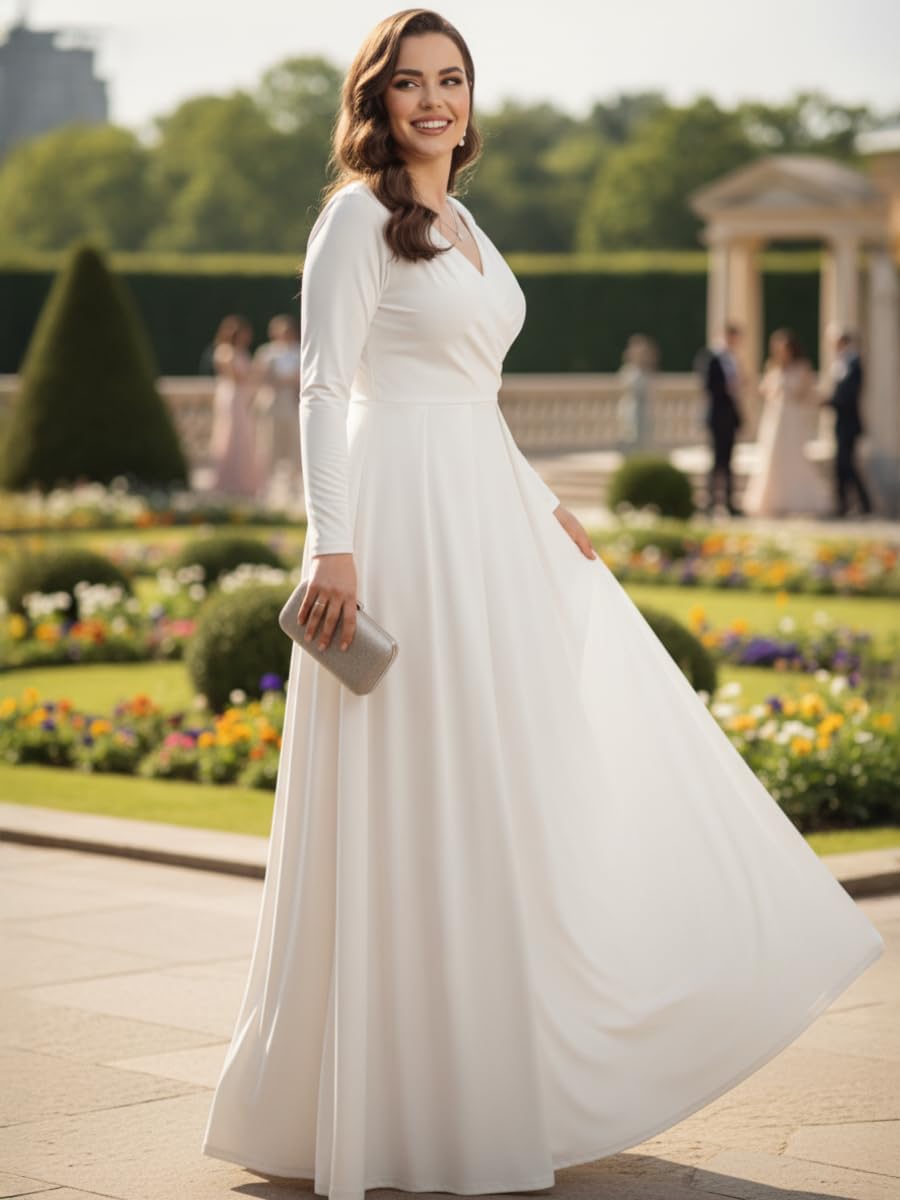 KOH KOH Womens Long Sleeve Empire Cocktail Elegant Evening Versatile Maxi Dress