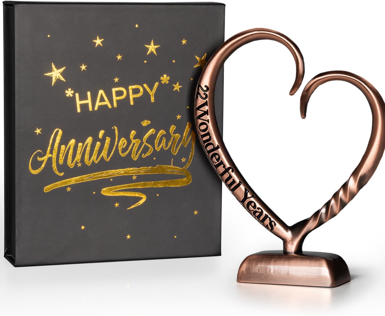 BESZONE 22 Year Anniversary Copper Gifts for Her Him Gift 22nd Wedding Anniversary for Couples Wife Husband Men, Hand Forged Copper Heart Art Keepsake Home Decor Artwork