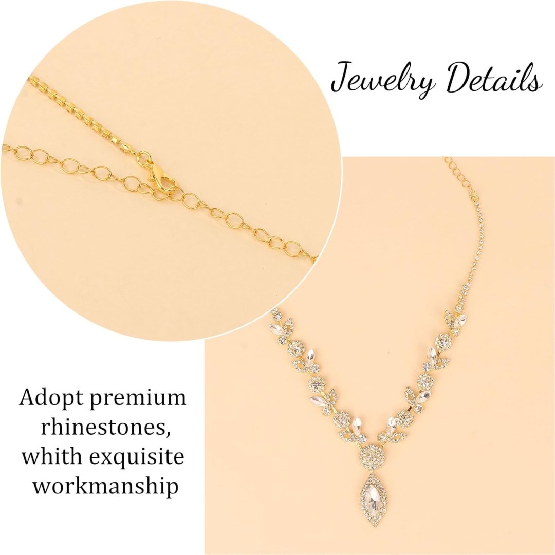 yuxiaoyu Bridal Jewelry Set for Wedding Prom Jewelry Set for Women Sparkly Rhinestone Necklace Earrings Bracelet Sets for Bride Bridesmaid Quinceanera Costume Accessories