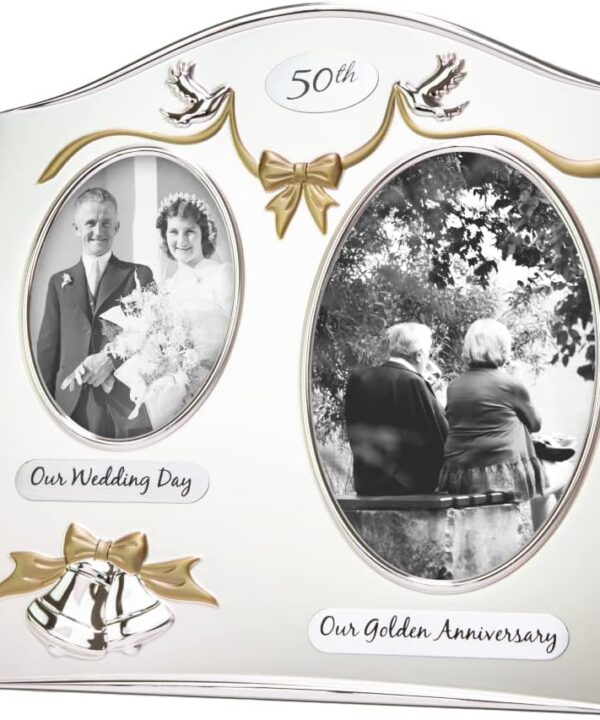 Haysom Interiors Traditional Two Tone Silver Plated 50th Golden Anniversary Double Picture Frame by Happy Homewares