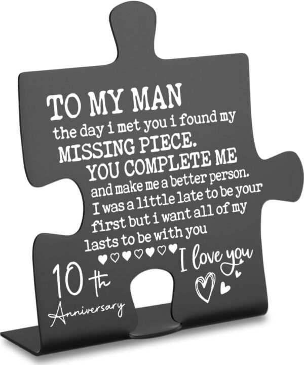 10 Year Anniversary Plaques Gifts for Men Husband from Wife, Happy 10th Anniversary Marriage Gifts for Husband Men Desk Decor Sign YP218