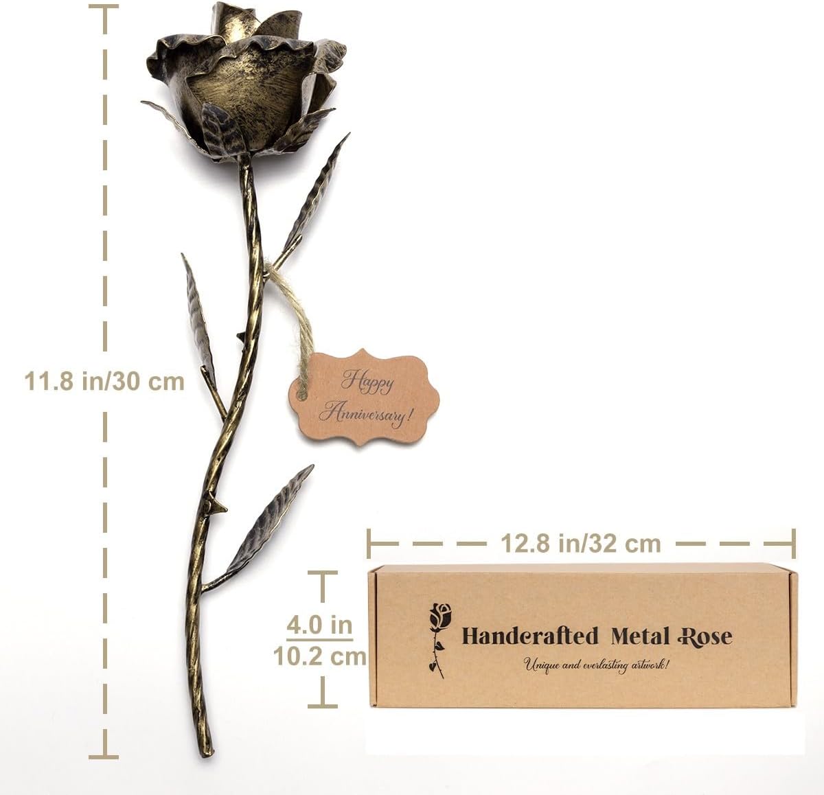 Bronze Anniversary 8 Year Gifts – Metal Rose 8th Anniversary for Her Bronze Gift, Everlasting Rose for 8 Year Wedding Handcrafted for Wife Eternal Artwork