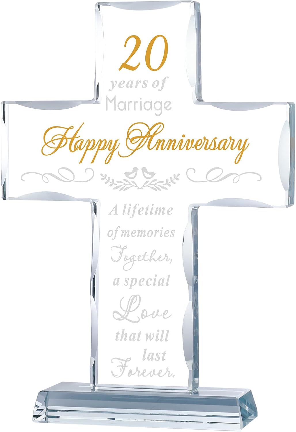 YWHL 20th Anniversary Religious Gifts for Couple, Laser Engraved Glass Standing Cross Keepsake for Him, 20 Years Wedding Anniversary Cross Gifts for Her