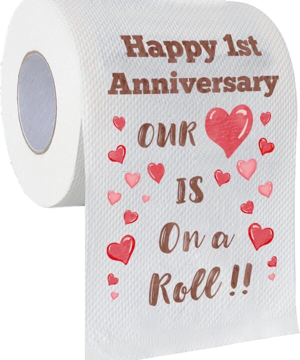 ETHINKIO Happy 1 Year Anniversary Wedding Gifts Decorations For Him, One Year Anniversary, 1st Year Toilet Paper, First Anniversary Men Women Husband, Girlfriend, Boyfriend, Her, Wife, Couple (1 Roll)