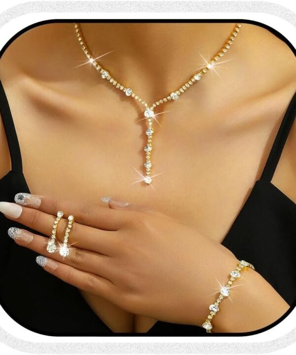 Unicra Rhinestone Bride Necklace Earrings Set Silver Crystal Bridal Wedding Jewelry Sets Prom Costume Jewelry Set Party Choker Necklace for Women and Brides