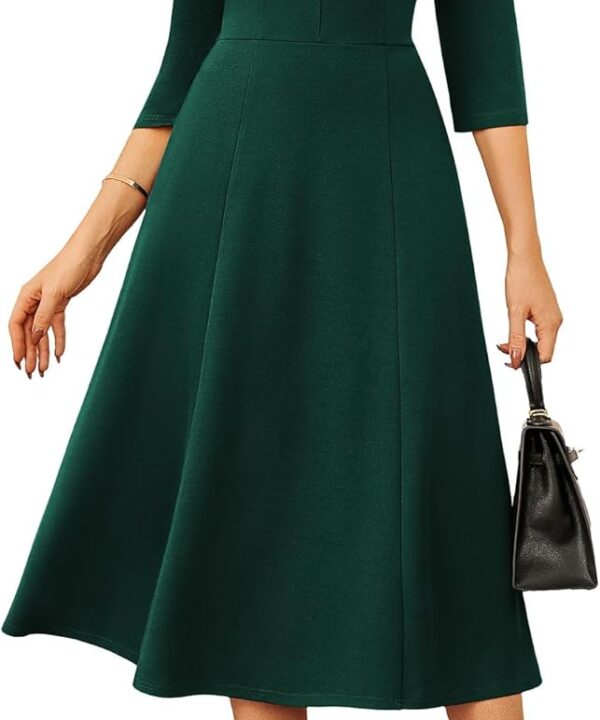 GRACE KARIN Work Dresses for Women 2025,Midi Business Dress,3/4 Sleeve Classy Fit and Flare Dress with Pocket