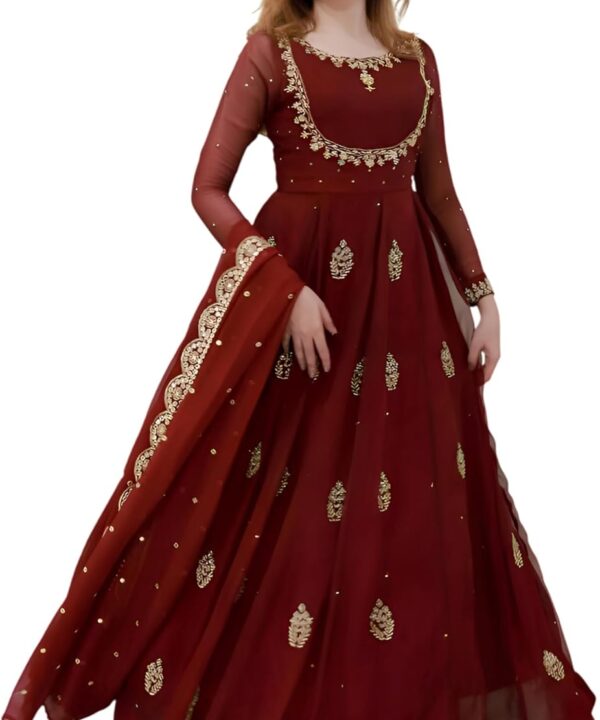 RadhikaRani Women'S Indian/Pakistani Style Designer Sequence Embroidered Anarkali Gown Dress With Dupatta Ready To Wear