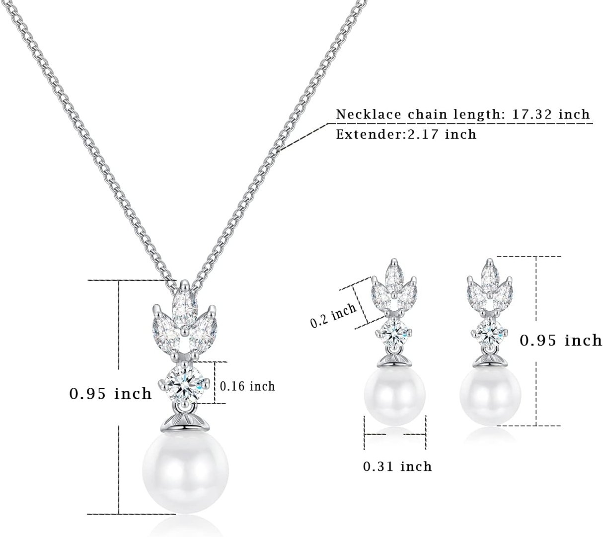 Wedding Jewelry for Bride Bridesmaid, Pearl Dangle Earrings and Pendant Necklace Set Bridal Jewelry for Promise Wedding Party