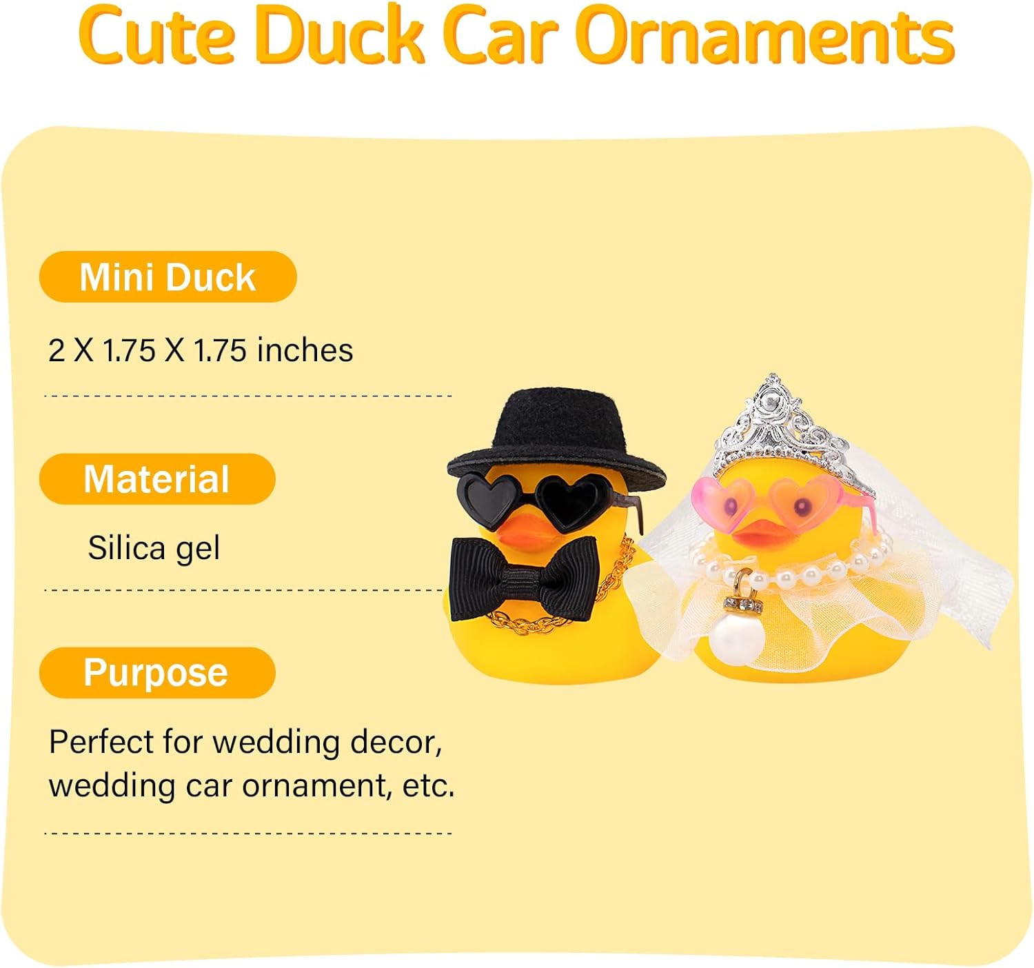 wonuu Pair Set of 2 Bride and Groom Rubber Ducks for Wedding Favors, Party Favors, Ceremony Gift Set, Marriage Souvenir, Marry Blessings, Aniversary Present, White Dess with Veil&Soft Top Hat