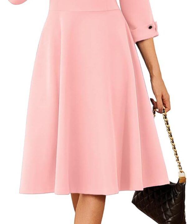 GRACE KARIN Work Dresses for Women 2025 3/4 Sleeve Fit and Flare Business Midi Dress Classy Office Dresses with Pockets
