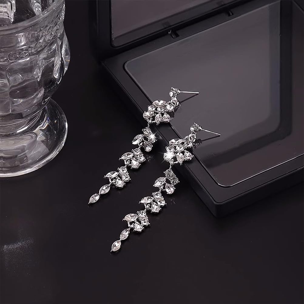 Shiny Silver Cubic Zirconia Tassel Earrings for Women, Sparkling Rhinestone Wedding Bridal Bridesmaid Drop Dangle Earrings Funky Preppy Aesthetic Jewelry