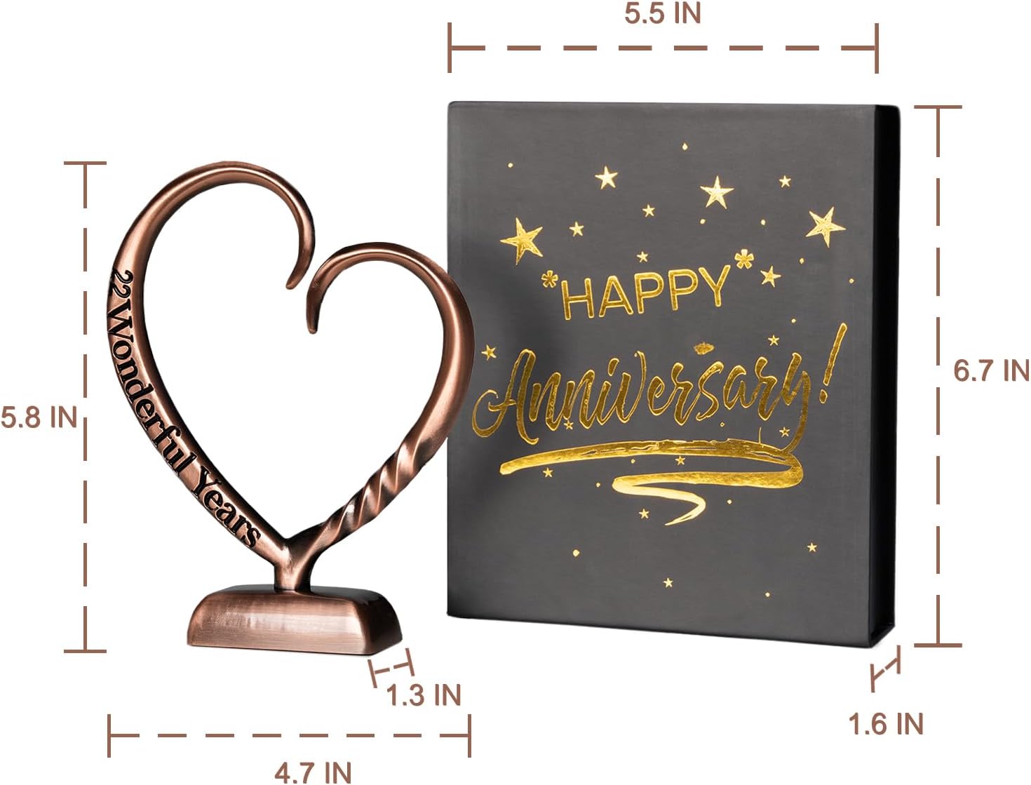 BESZONE 22 Year Anniversary Copper Gifts for Her Him Gift 22nd Wedding Anniversary for Couples Wife Husband Men, Hand Forged Copper Heart Art Keepsake Home Decor Artwork