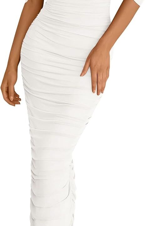 PRETTYGARDEN Womens 2026 Summer Off The Shoulder Dress Ruched Bodycon Sleeveless Split Cocktail Party Maxi Dresses