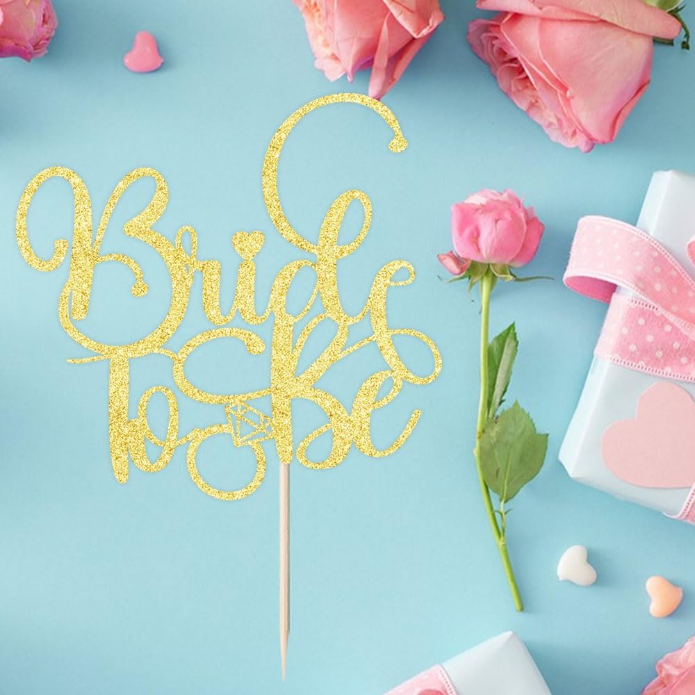 Gtseryeio Bride to Be Cake Topper,golden Glitter Ring Cake Decoration Wedding Bridal Shower Theme Party Cake Decoration Supplies