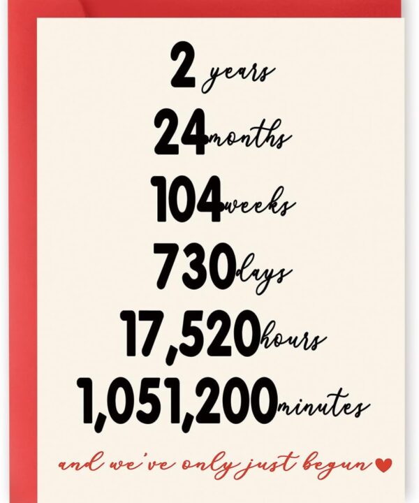 YiKaLus Funny 2 Years Anniversary Card for Husband Wife, Sweet 2nd Wedding Anniversary Presents for Him Her, Excellent Second Aday Gift Idea for Girlfriend Boyfriend