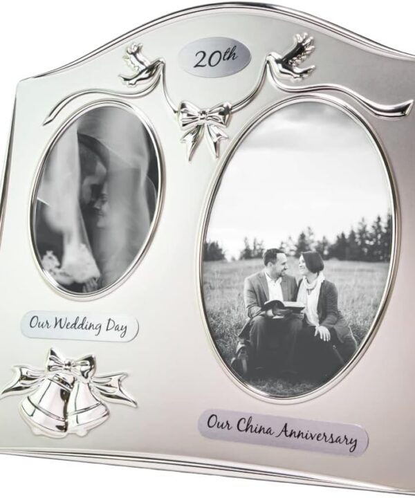 Haysom Interiors Traditional Two Tone Silver Plated 20th China Anniversary Double Picture Frame by Happy Homewares