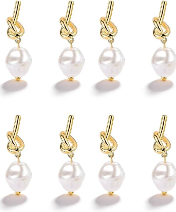 Wedding Bridesmaid Earrings Set Gold Pearl Dangle Knot Earrings with Card for Party Bridesmaid Proposal Wedding Jewelry for Women Bridesmaids Proposal Gifts