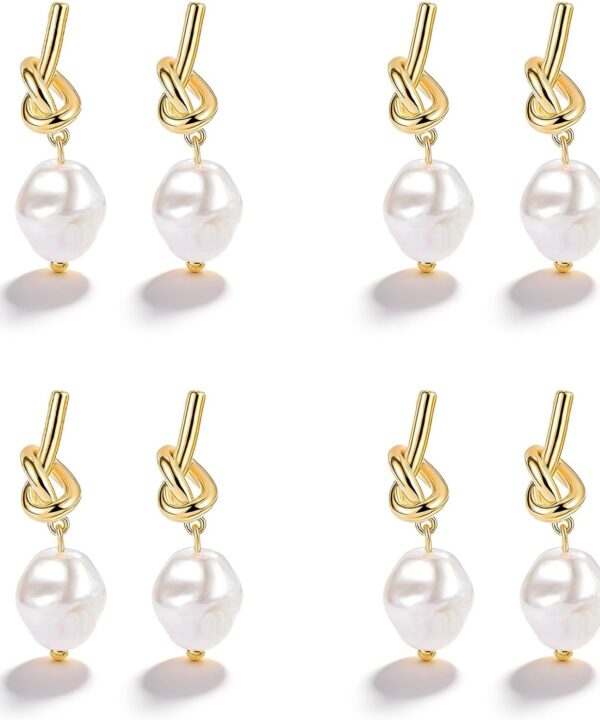 Bridesmaid Gifts for Wedding Day Bridesmaid Earrings Gold Set Knot Pearl Earrings for Bridesmaids Dresses Gift for Wedding Day