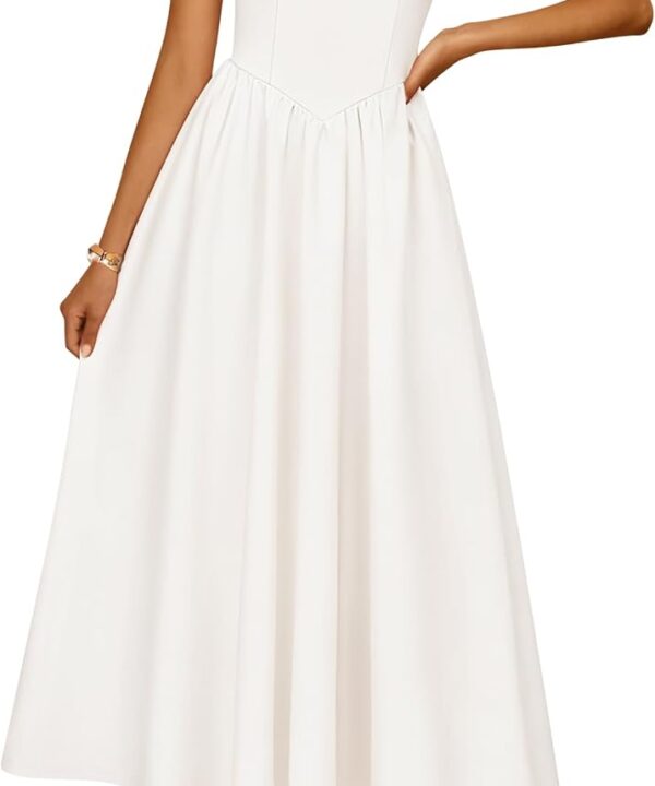 ZESICA Women's Summer Elegant Sleeveless Midi Dresses 2026 Wedding Guest Cocktail Party Crewnenck Flowy A Line Long Dress