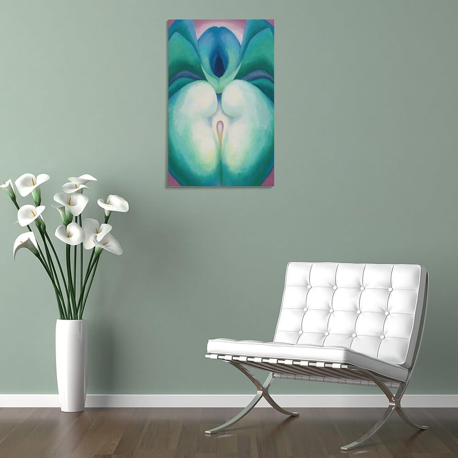 Georgia OKeeffe PrintsSeries I White & Blue Flower Shapes Canvas Art Poster Gifts Canvas Painting Poster Wall Art Decorative Picture Prints Modern Decor Framed-unframed 08x12inch(20x30cm)